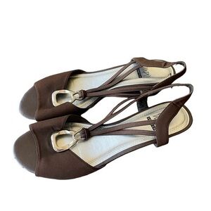 Impo Rita Stretch Slingback Sandals Brown Open Toe Women